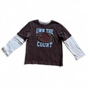 Jumping Beans Boys Own the Court Brown Cream Layered Look Graphic Tee Shirt 5/6